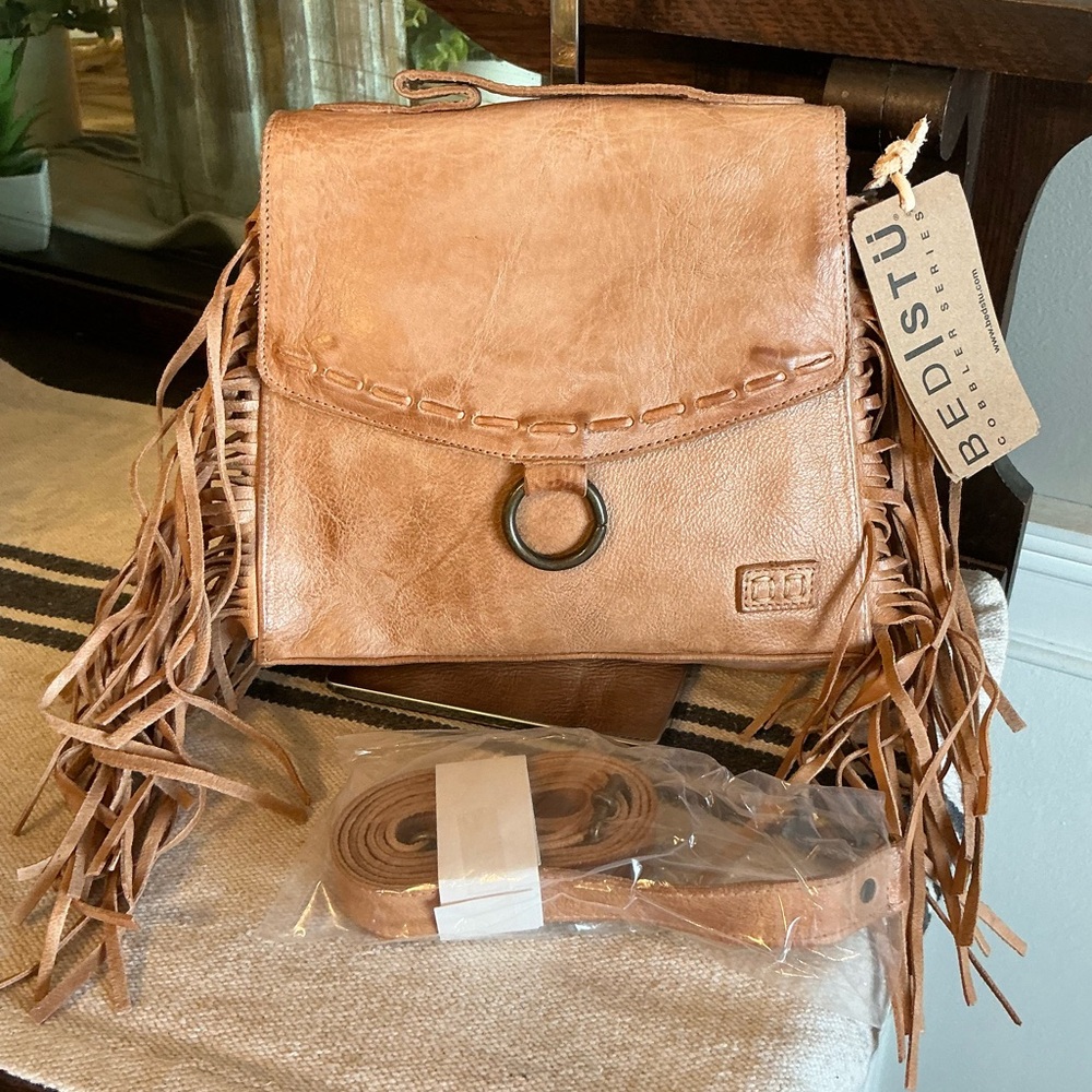 NWT Bed Stu Fringe Leather Hidden Crossbody Bag Handbag Tan DD  Retail $245